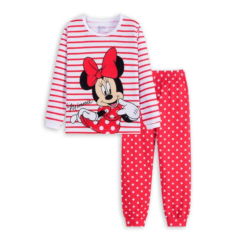 1-7y 2pcs New Kids Minnie Mouse Pajamas Sets Baby Girls and Boys Clothes Pijamas Anna Elsa Cartoon Long Sleeve T-shirt Pants Set