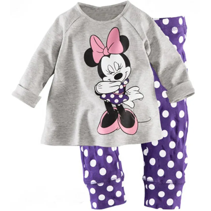 1-7y 2pcs New Kids Minnie Mouse Pajamas Sets Baby Girls and Boys Clothes Pijamas Anna Elsa Cartoon Long Sleeve T-shirt Pants Set