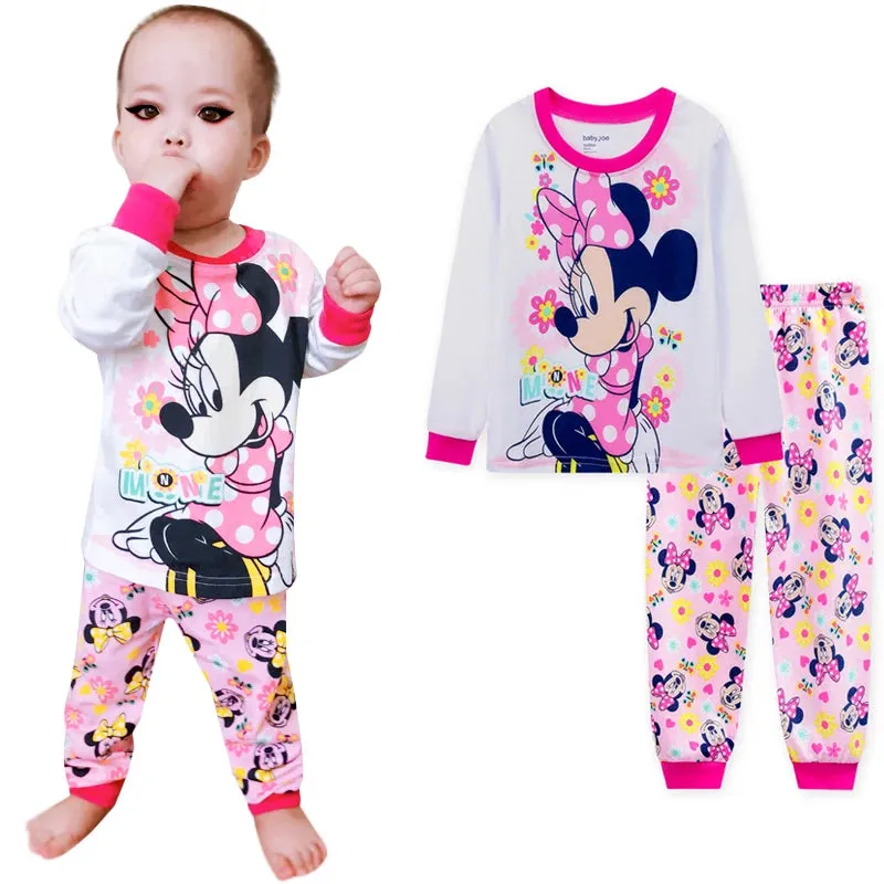 1-7y 2pcs New Kids Minnie Mouse Pajamas Sets Baby Girls and Boys Clothes Pijamas Anna Elsa Cartoon Long Sleeve T-shirt Pants Set