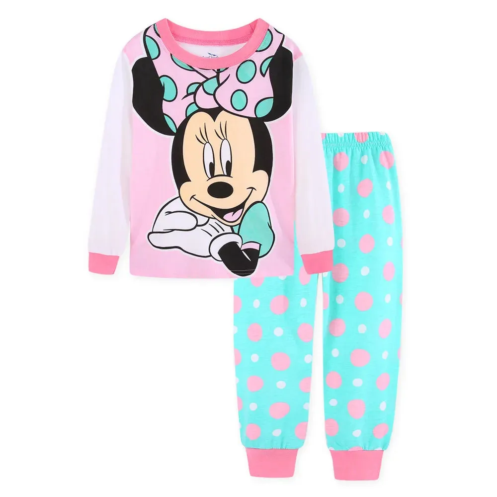 1-7y 2pcs New Kids Minnie Mouse Pajamas Sets Baby Girls and Boys Clothes Pijamas Anna Elsa Cartoon Long Sleeve T-shirt Pants Set