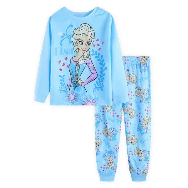 1-7y 2pcs New Kids Minnie Mouse Pajamas Sets Baby Girls and Boys Clothes Pijamas Anna Elsa Cartoon Long Sleeve T-shirt Pants Set