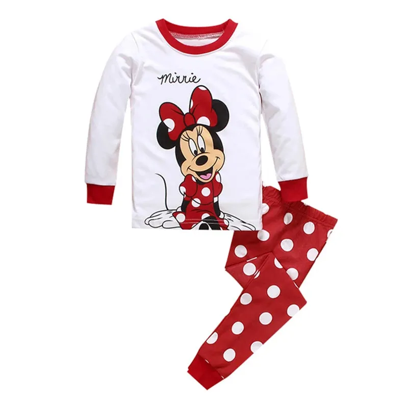 1-7y 2pcs New Kids Minnie Mouse Pajamas Sets Baby Girls and Boys Clothes Pijamas Anna Elsa Cartoon Long Sleeve T-shirt Pants Set