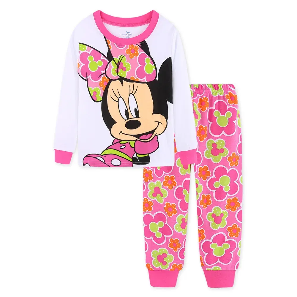 1-7y 2pcs New Kids Minnie Mouse Pajamas Sets Baby Girls and Boys Clothes Pijamas Anna Elsa Cartoon Long Sleeve T-shirt Pants Set