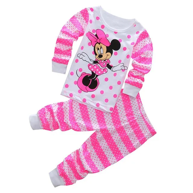 1-7y 2pcs New Kids Minnie Mouse Pajamas Sets Baby Girls and Boys Clothes Pijamas Anna Elsa Cartoon Long Sleeve T-shirt Pants Set