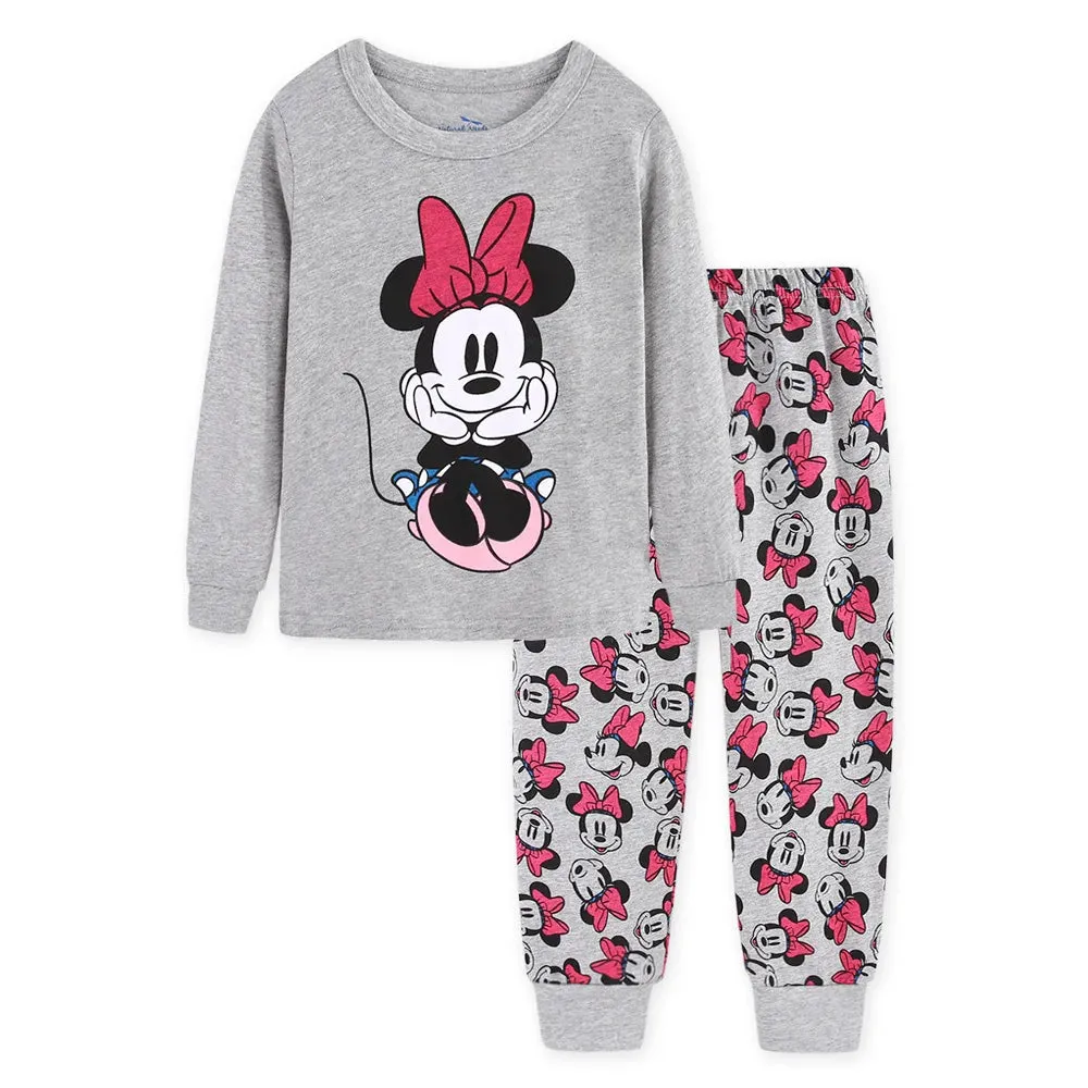 1-7y 2pcs New Kids Minnie Mouse Pajamas Sets Baby Girls and Boys Clothes Pijamas Anna Elsa Cartoon Long Sleeve T-shirt Pants Set