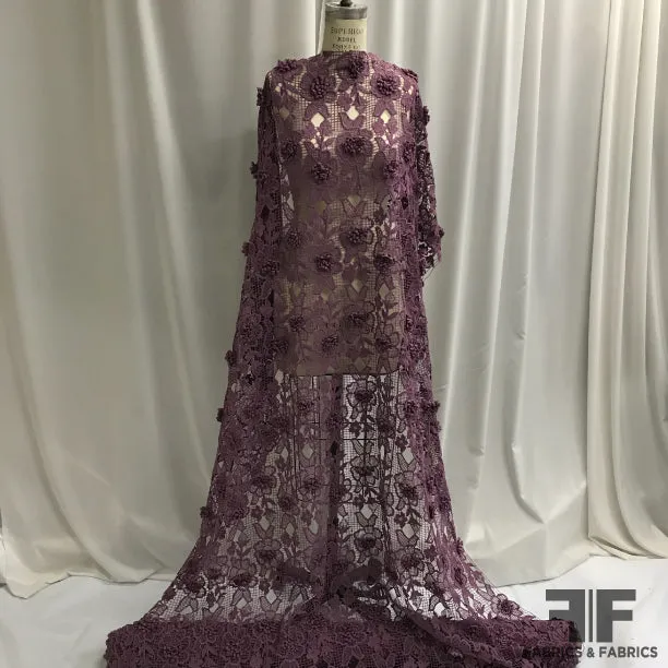 3D Floral Guipure Lace - Plum