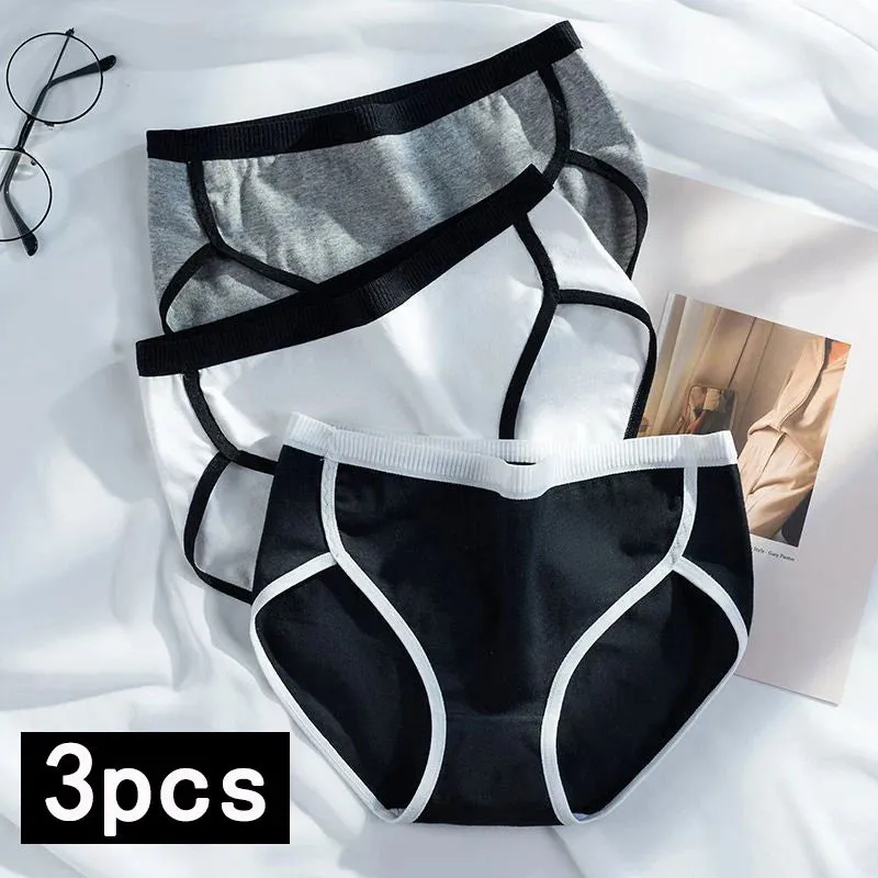 3PCS/Set Cotton Panties Women's Briefs Sexy Underpants Black White Female Linger Low Waist Underwear Women Pantys Lingerie S-L