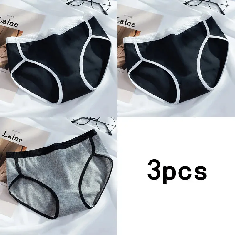 3PCS/Set Cotton Panties Women's Briefs Sexy Underpants Black White Female Linger Low Waist Underwear Women Pantys Lingerie S-L