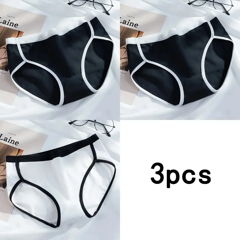 3PCS/Set Cotton Panties Women's Briefs Sexy Underpants Black White Female Linger Low Waist Underwear Women Pantys Lingerie S-L