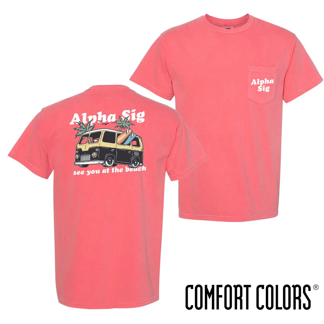 Alpha Sig Comfort Colors Groovy Beach Short Sleeve Pocket Tee