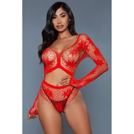 BeWicked Floral Delight Red Bodystocking