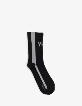 Black Contrast Stripe Logo Socks