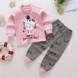 Boys Girls Sleepwear Kids Unisex Casual Pajama Suit Cartoon Print Long Sleeve Tops  Pants