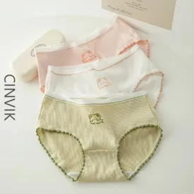 Cinvik Cotton Panties Women's Underwear Lovely Girl's Briefs  Medium Waist Soft Comfort Underpants Female Lingerie for Woman