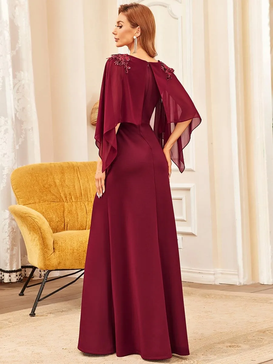 Column Split Long-Sleeve Sequin Mother of the Bride Dress