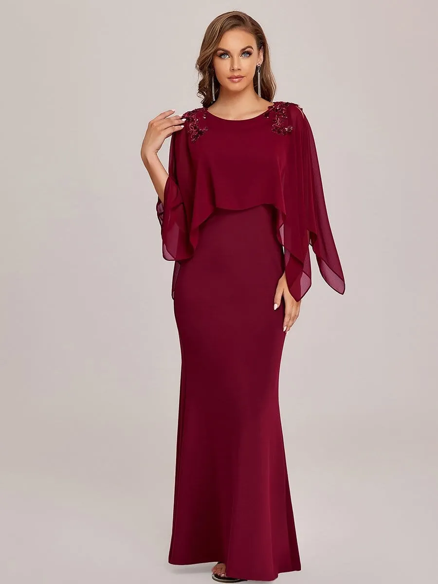 Column Split Long-Sleeve Sequin Mother of the Bride Dress