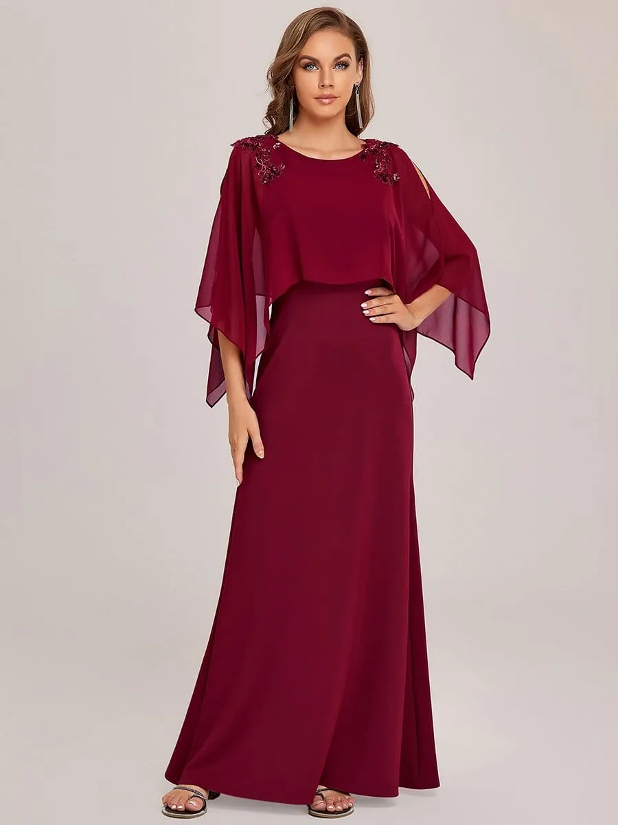 Column Split Long-Sleeve Sequin Mother of the Bride Dress