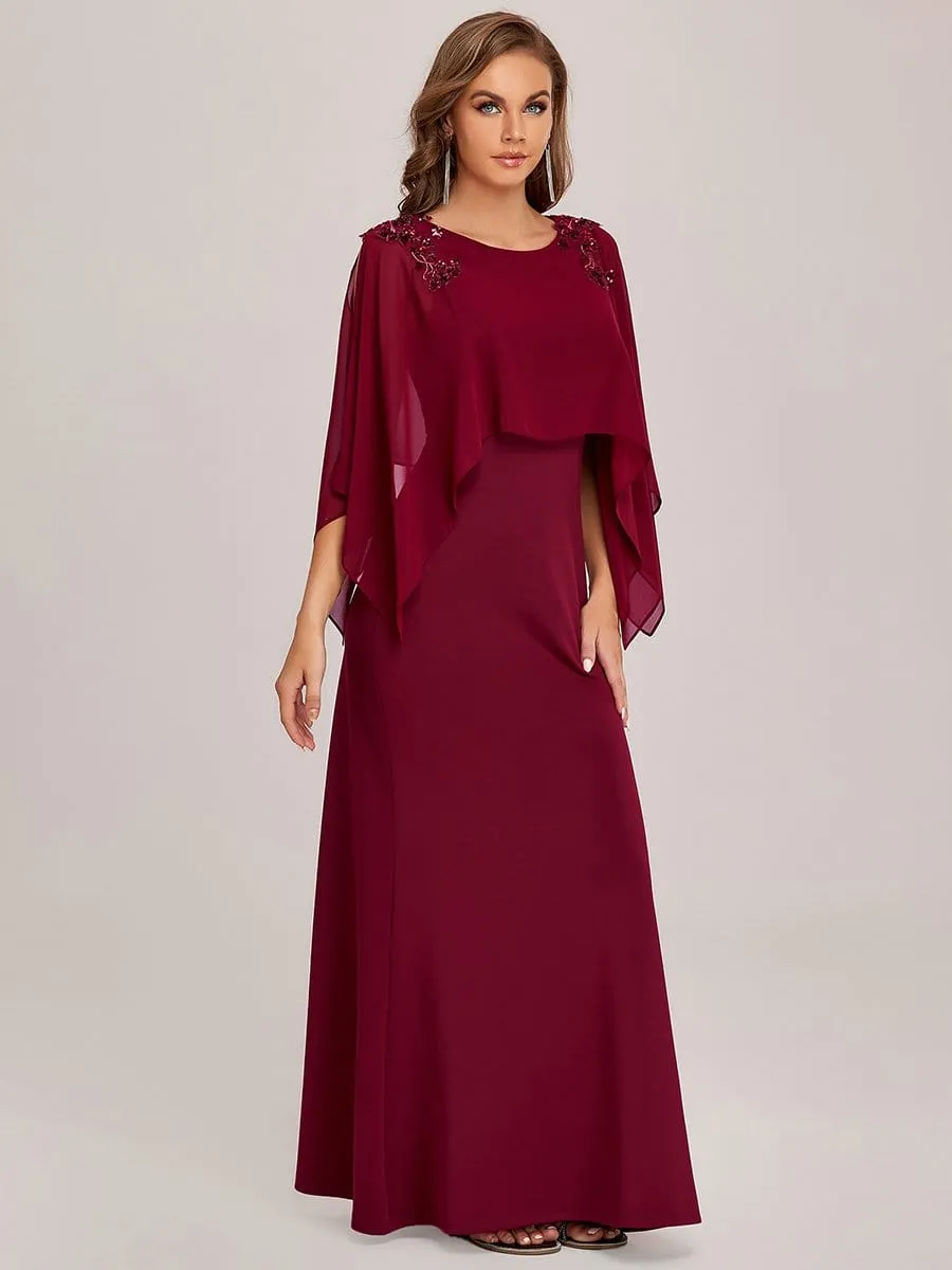 Column Split Long-Sleeve Sequin Mother of the Bride Dress