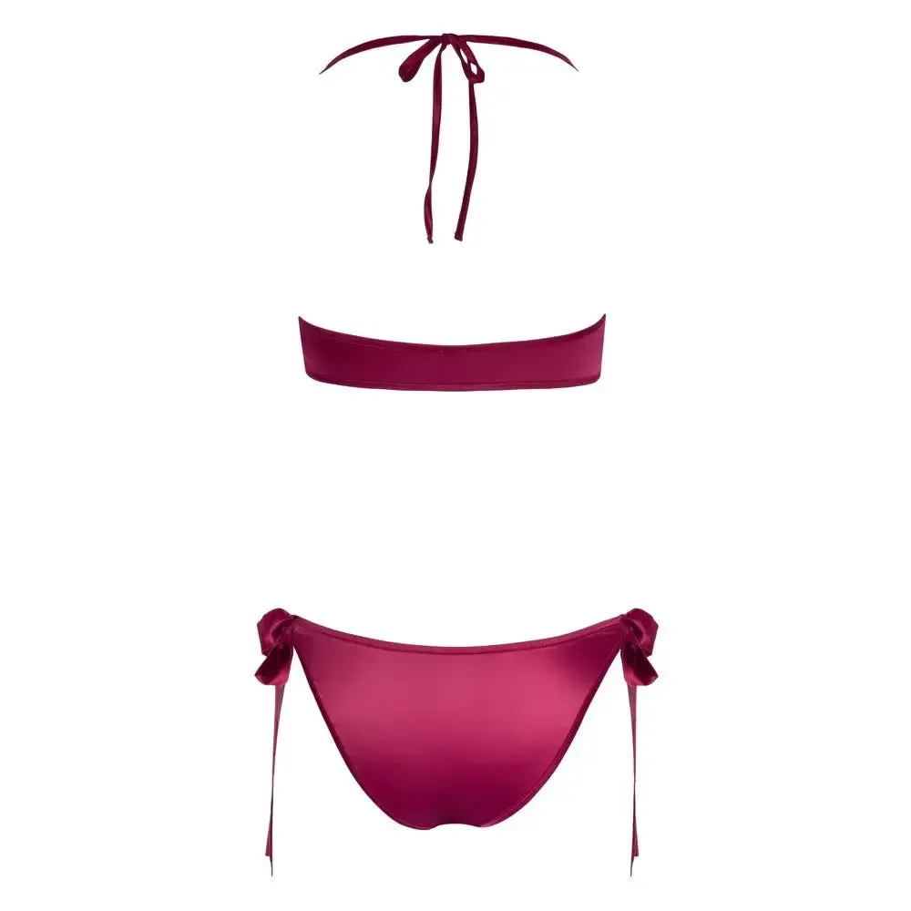 Cottelli Wet Look Red Tie Up Bra and Briefs Set