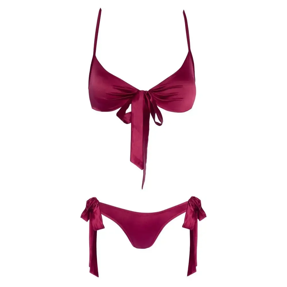 Cottelli Wet Look Red Tie Up Bra and Briefs Set