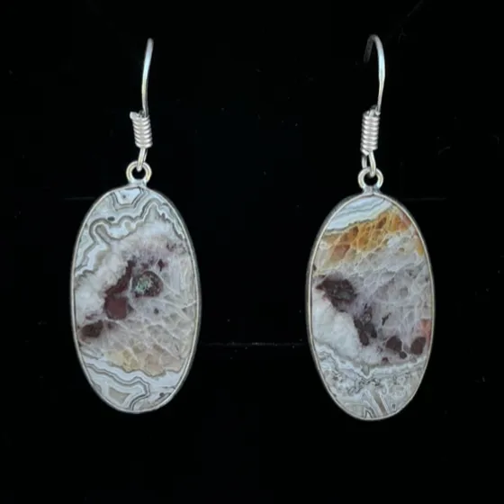 CRAZY LACE AGATE EARRINGS STERLING SILVER - EXACT PAIR SHOWN