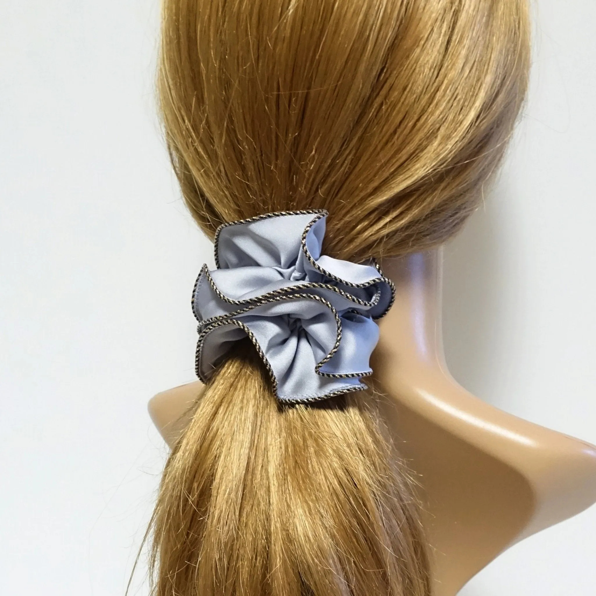 dazzling golden thread trim satin scrunchies women unique hair elastic scrunchy