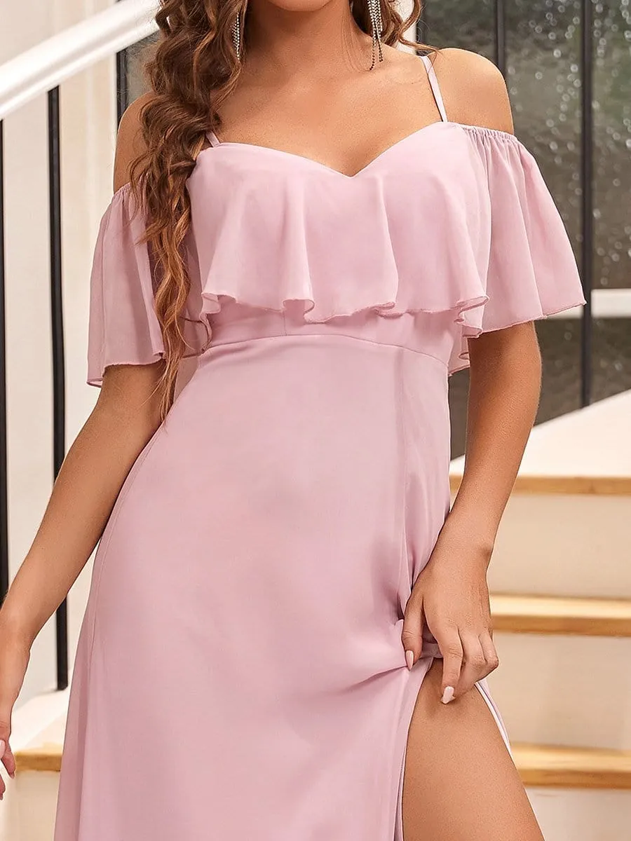 Floor-Length Cold Shoulder Ruffle Bridesmaid Dress