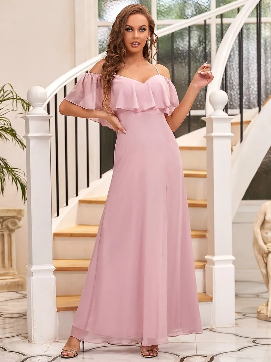 Floor-Length Cold Shoulder Ruffle Bridesmaid Dress