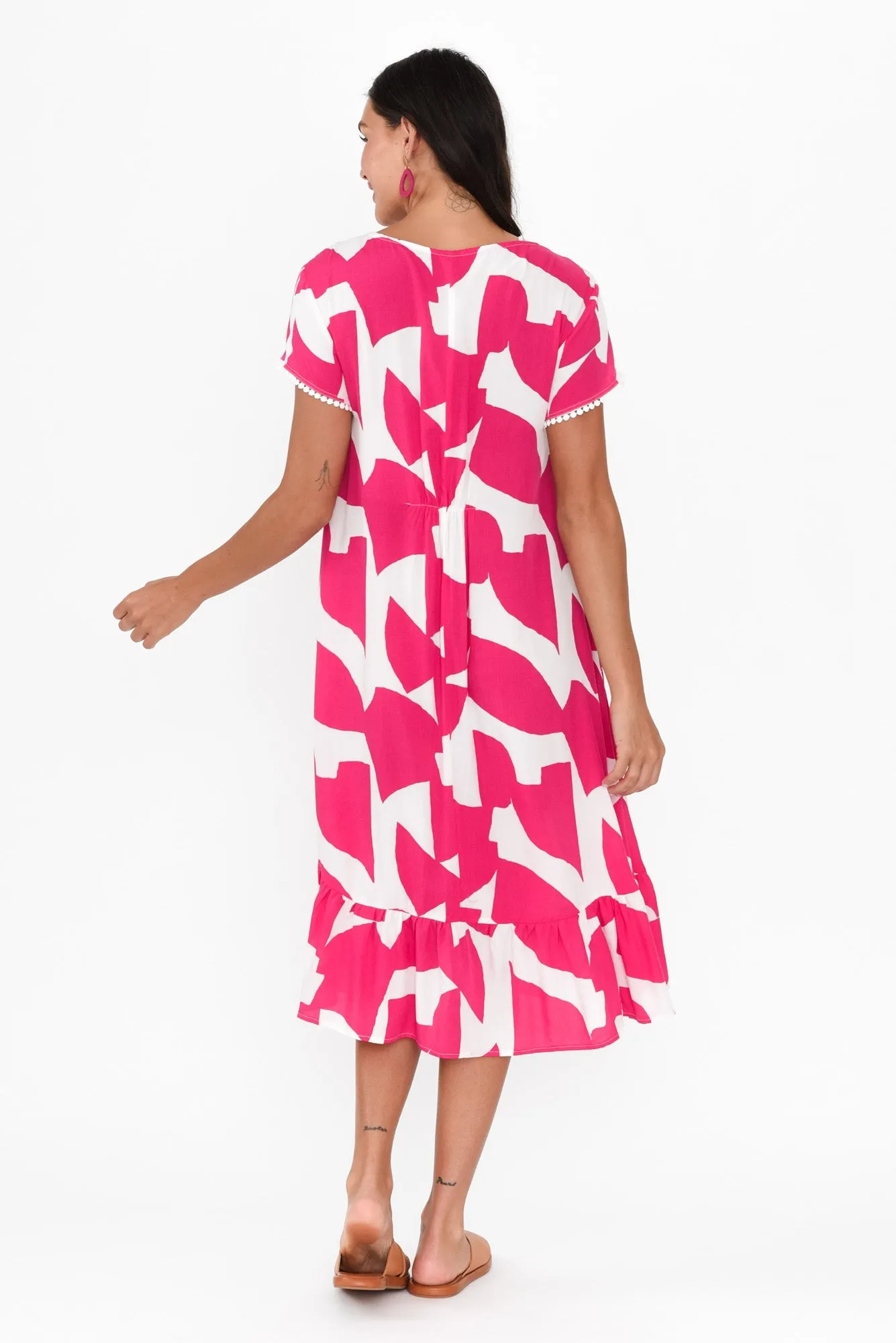 Karlie Pink Abstract V Neck Dress