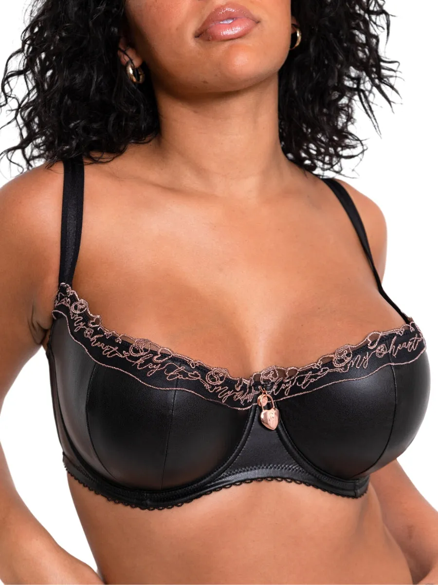 Key To My Heart Padded Half Cup Bra - Black