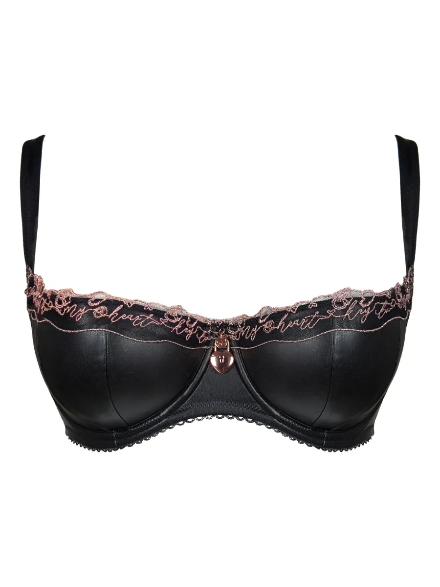 Key To My Heart Padded Half Cup Bra - Black