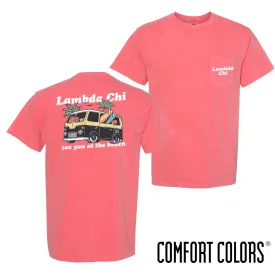 Lambda Chi Comfort Colors Groovy Beach Short Sleeve Pocket Tee