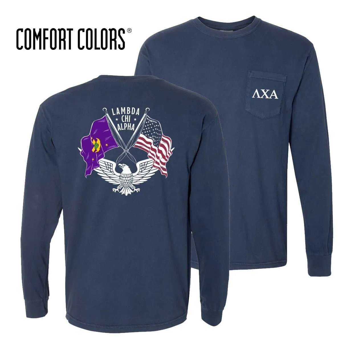 Lambda Chi Comfort Colors Navy Patriot tee