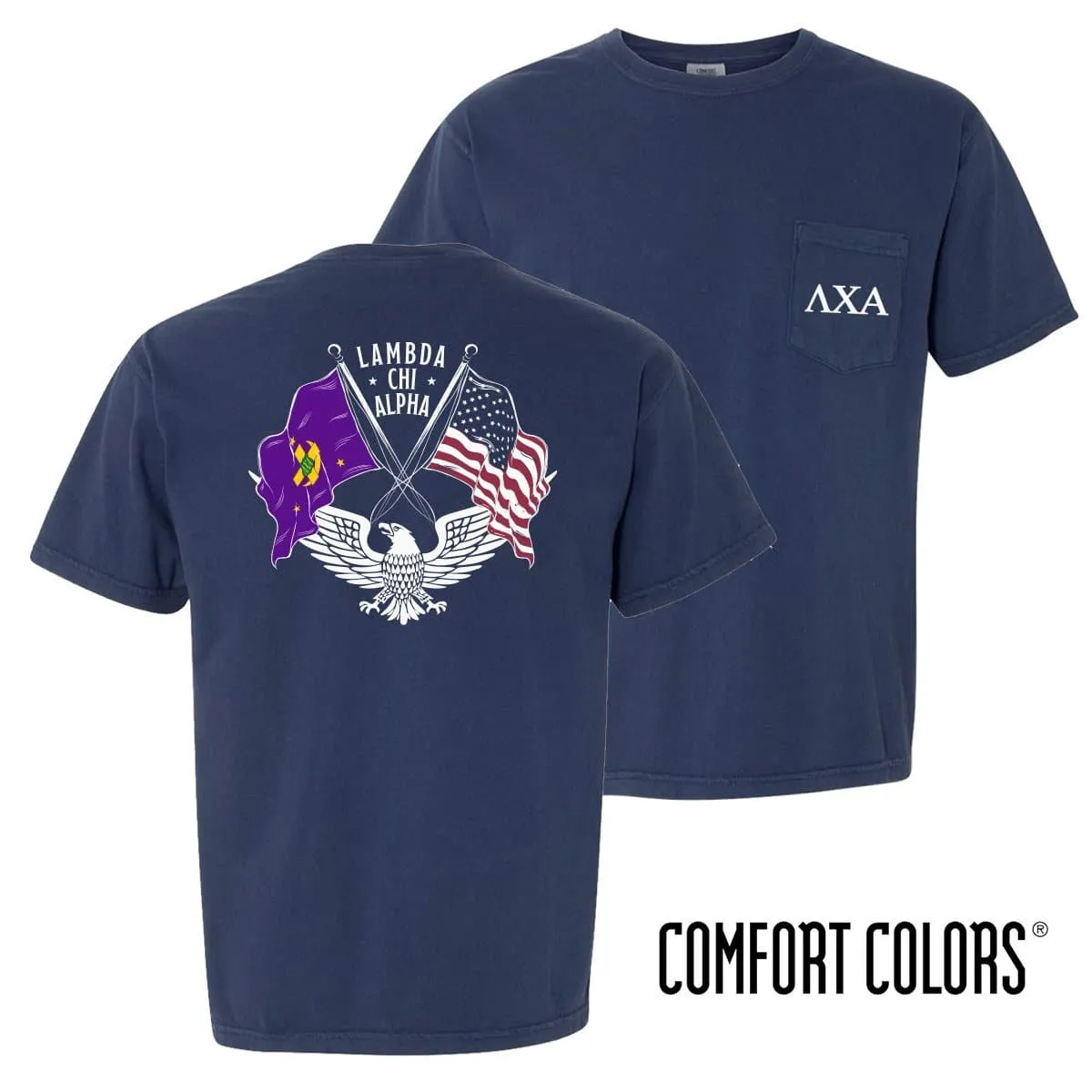 Lambda Chi Comfort Colors Navy Patriot tee