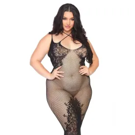 Leg Avenue Black Sexy Plus Size Seamless Fishnet Halter Dress Uk 18 to 22