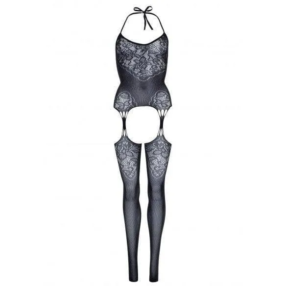 Leg Avenue Seamless Jacquard Lace Suspender Bodystocking Black