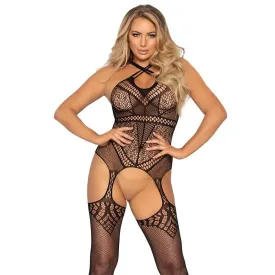 Leg Avenue Sexy Black Bodystocking with Straps Uk 8 to 14