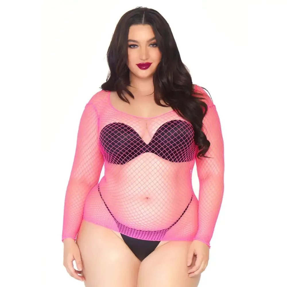 Leg Avenue Sexy Pink Plus Size Net Long Sleeved Shirt Uk 18 to 22