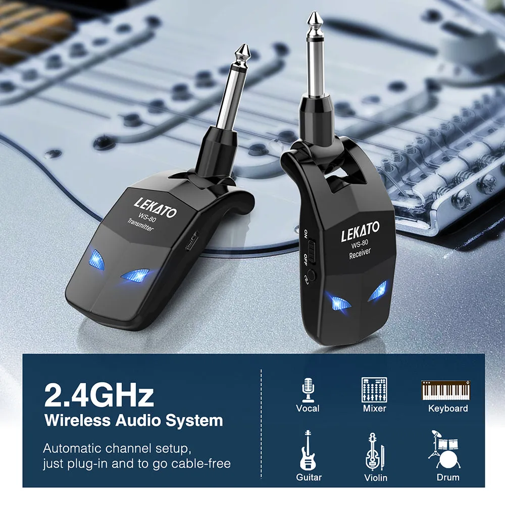 LEKATO WS-80 2.4G Wireless Guitar System Transmitter Receiver