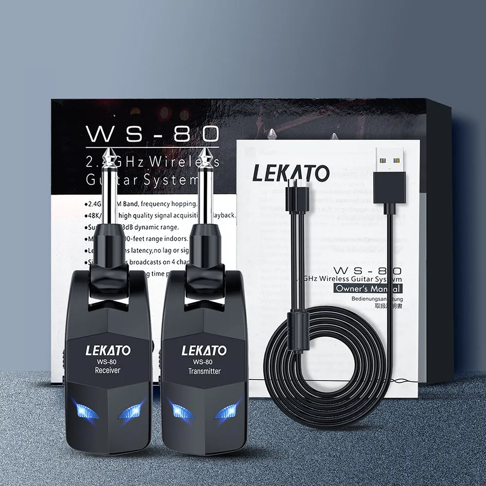 LEKATO WS-80 2.4G Wireless Guitar System Transmitter Receiver