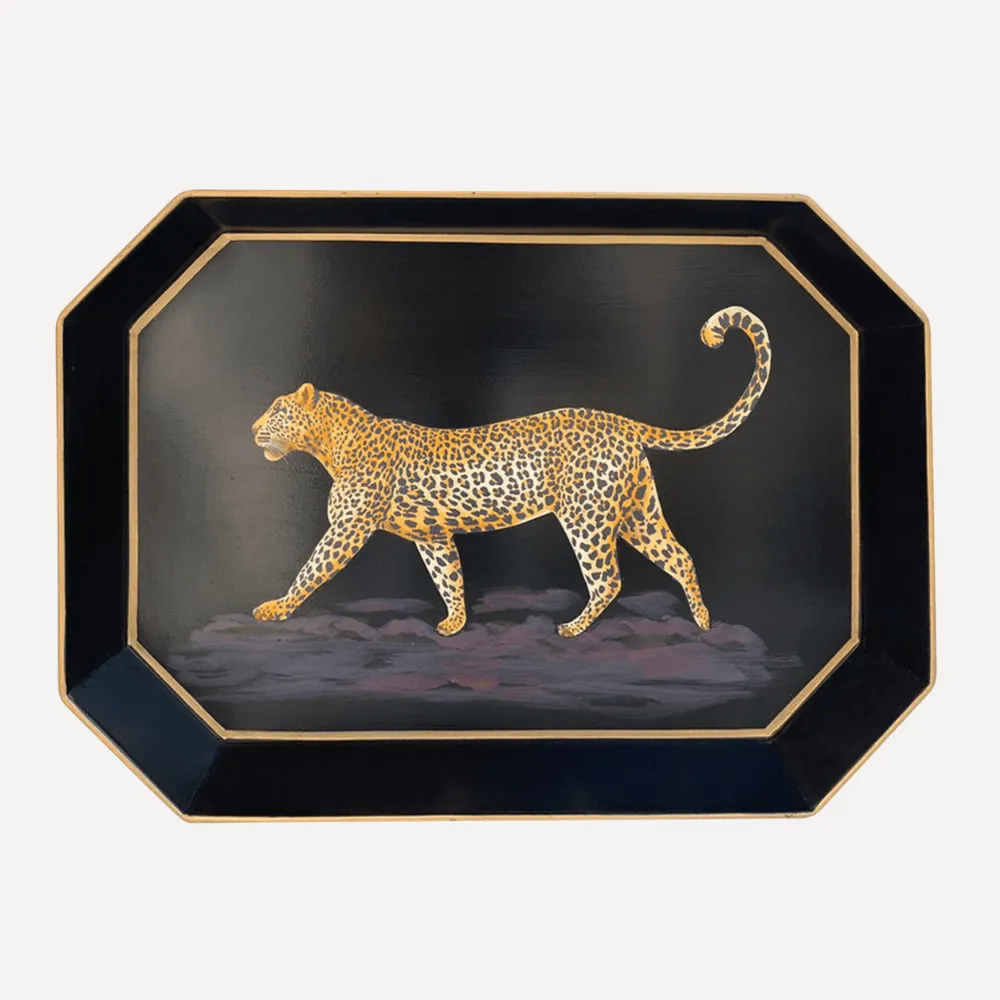 Les Ottomans Hand Painted Iron Tray - Leopard