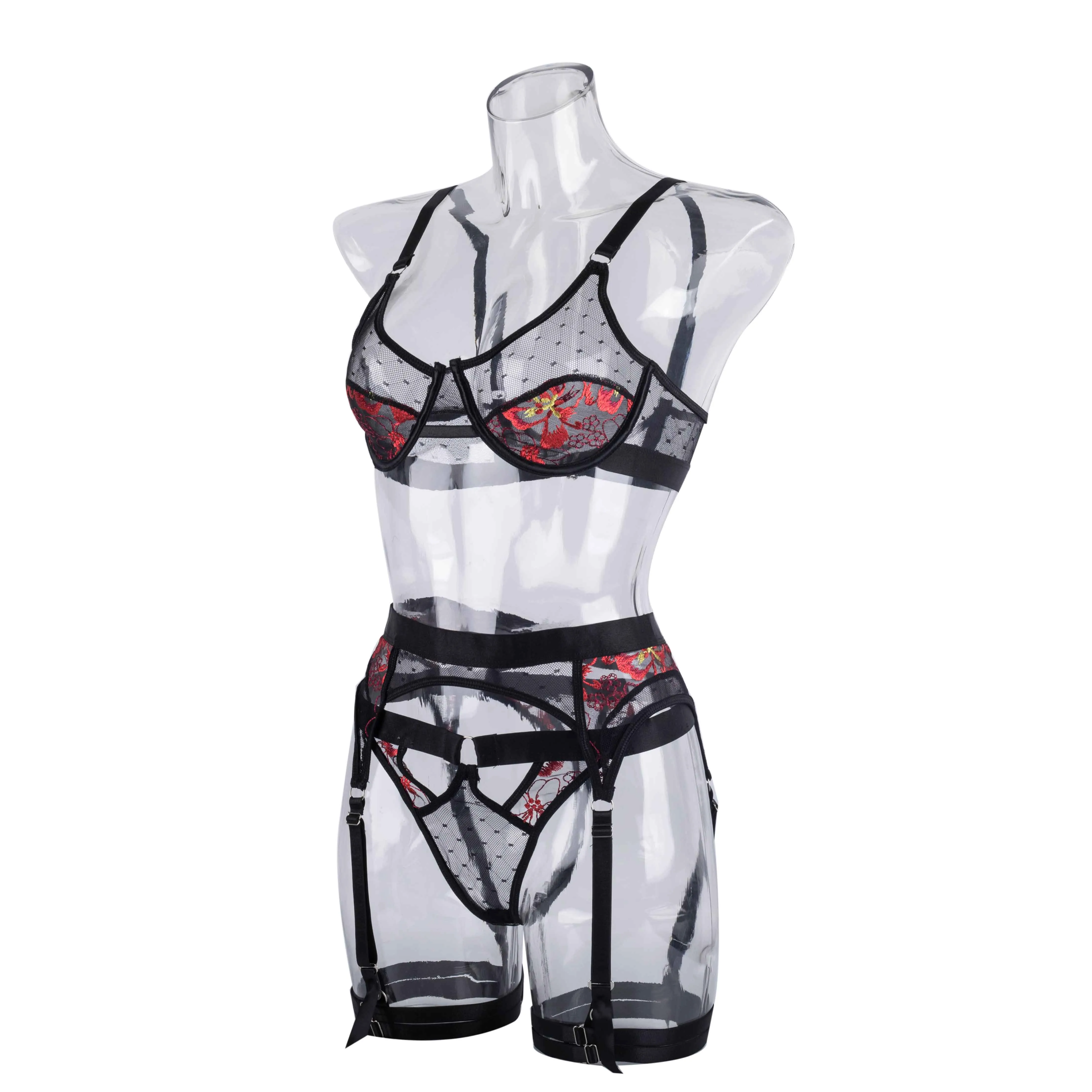 LoveMe Enchanted Night Embroidered Mesh Lingerie Set