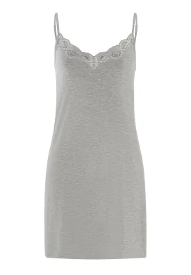 Natural Elegance Lace Trim V-Neck Chemise | Grey Melange 74901-958