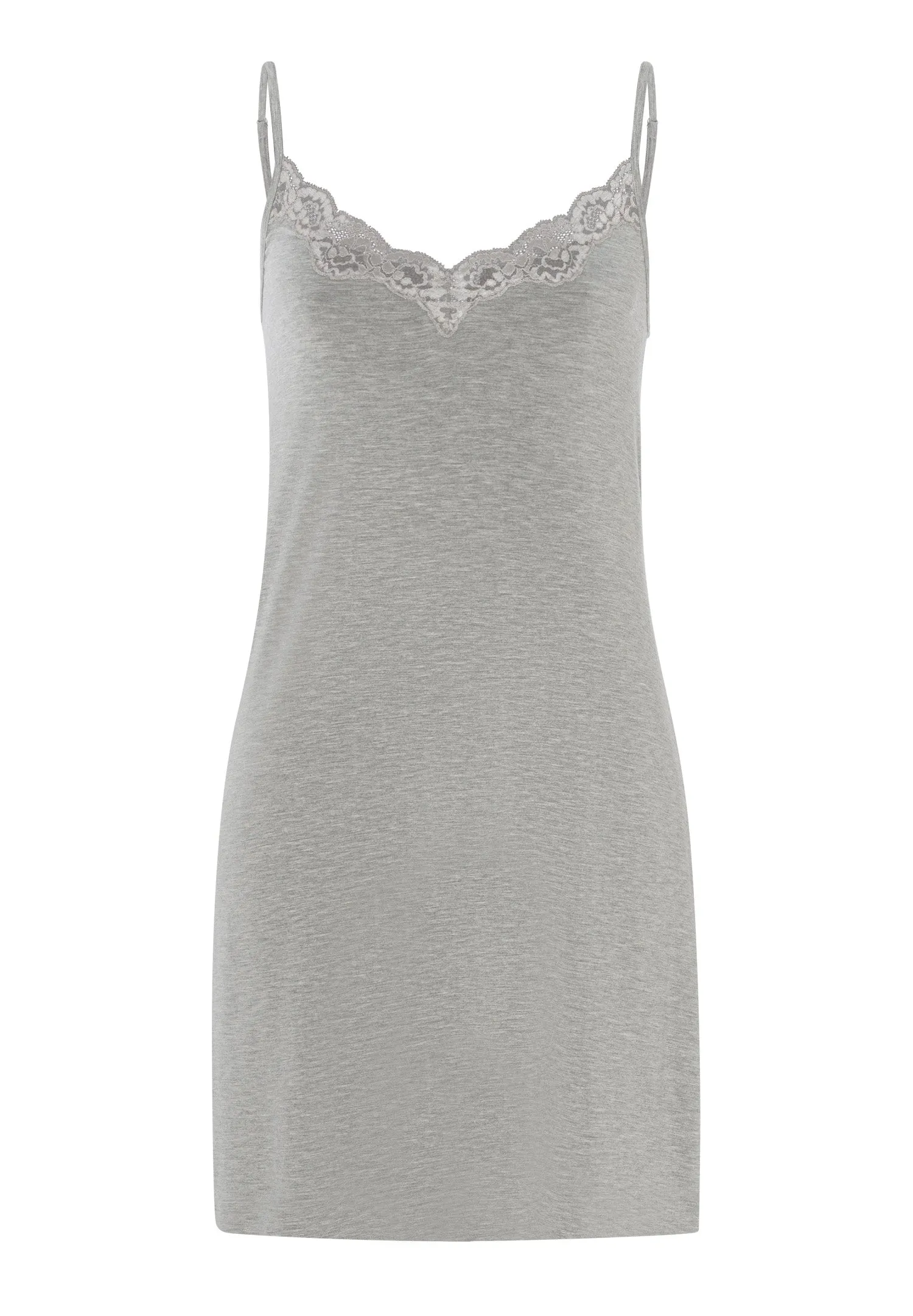 Natural Elegance Lace Trim V-Neck Chemise | Grey Melange 74901-958