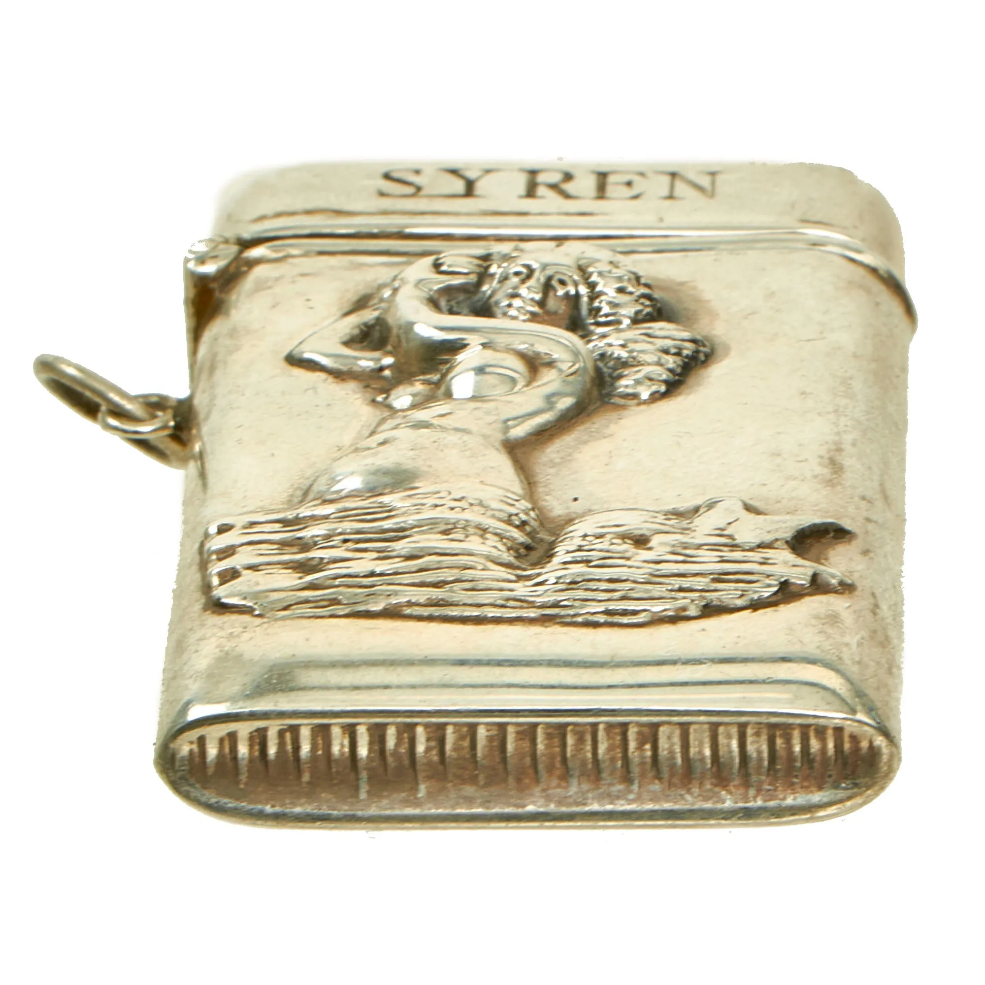 Original British Victorian Sterling Silver "Mermaid" Match Safe Named to Commander Green of the Vessel "Syren" - 1867 Hallmarked