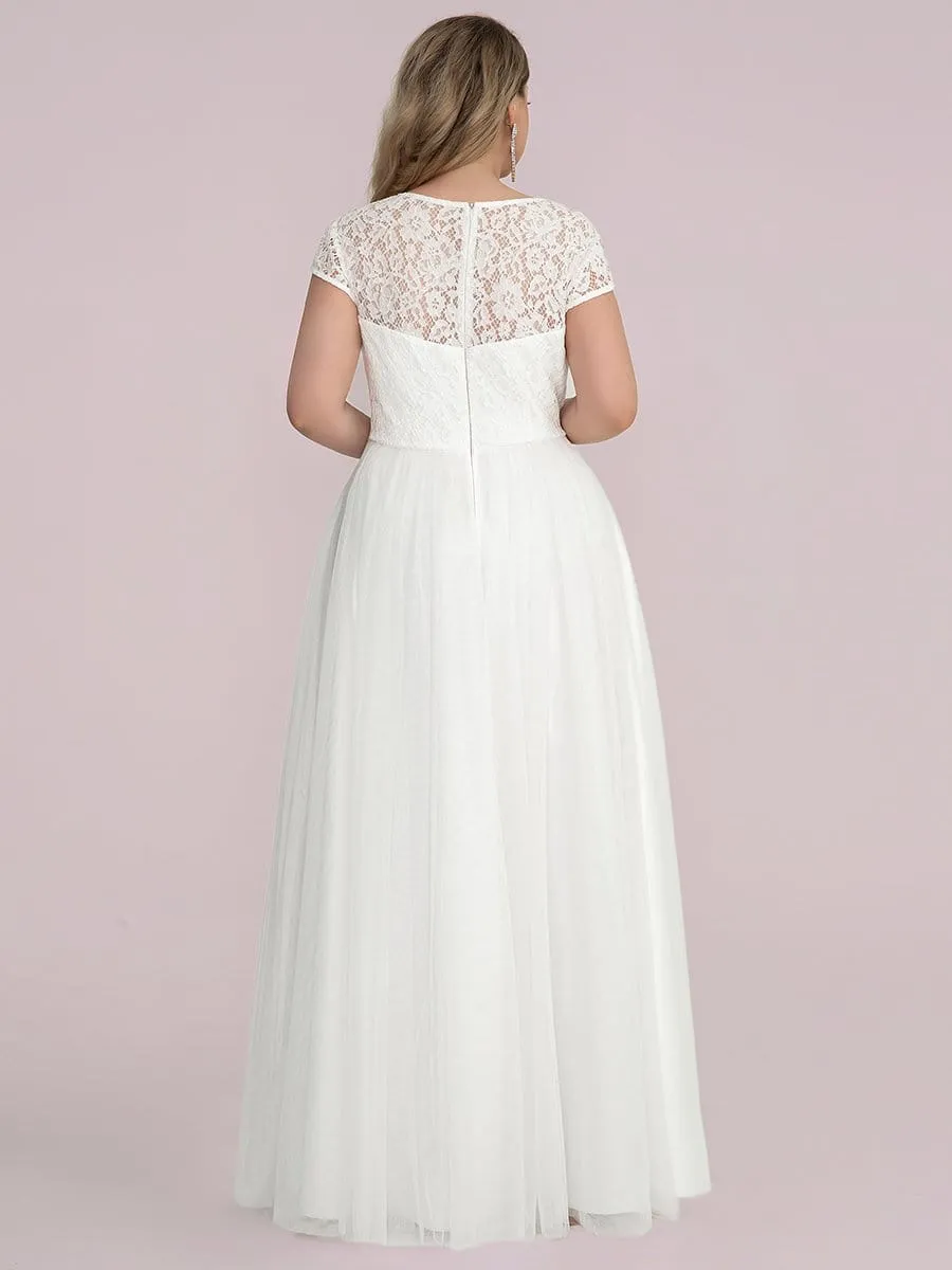 Plus Size Capped Sleeve A-Line Lace Wedding Dress