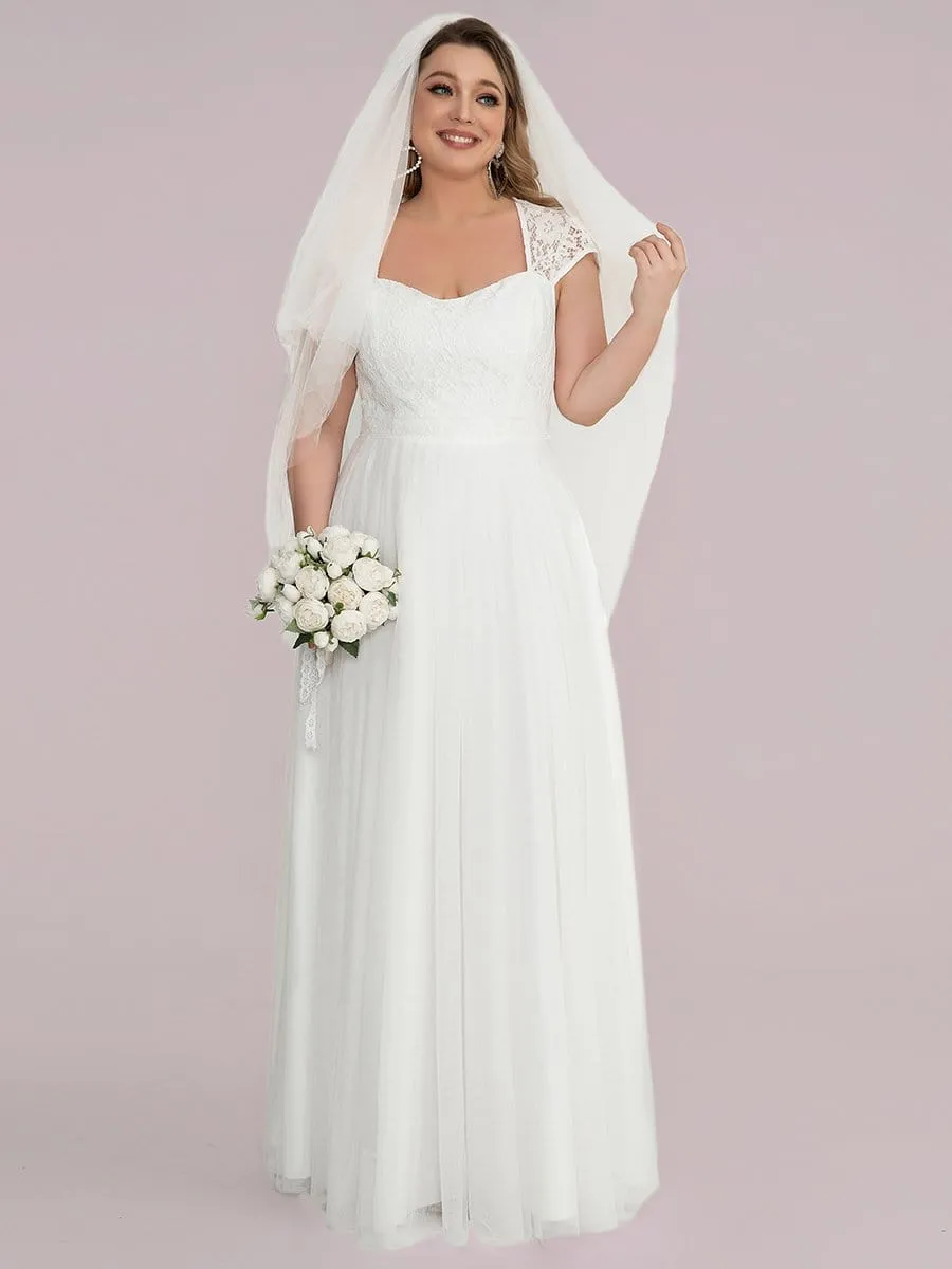 Plus Size Capped Sleeve A-Line Lace Wedding Dress