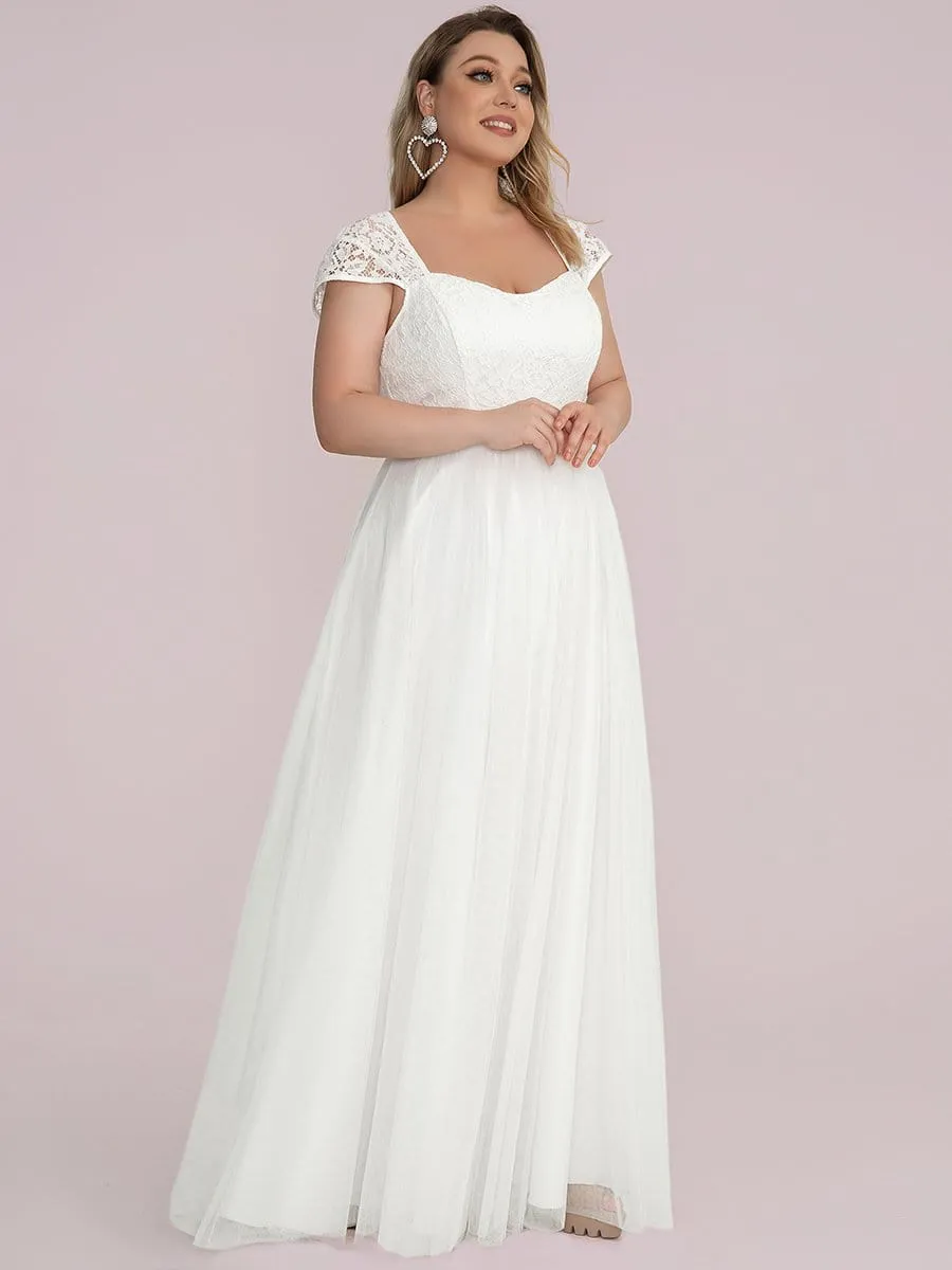 Plus Size Capped Sleeve A-Line Lace Wedding Dress