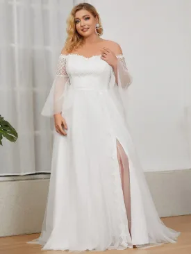 Plus Size Sheer Bell Sleeve Off the Shoulder Lace Wedding Dress