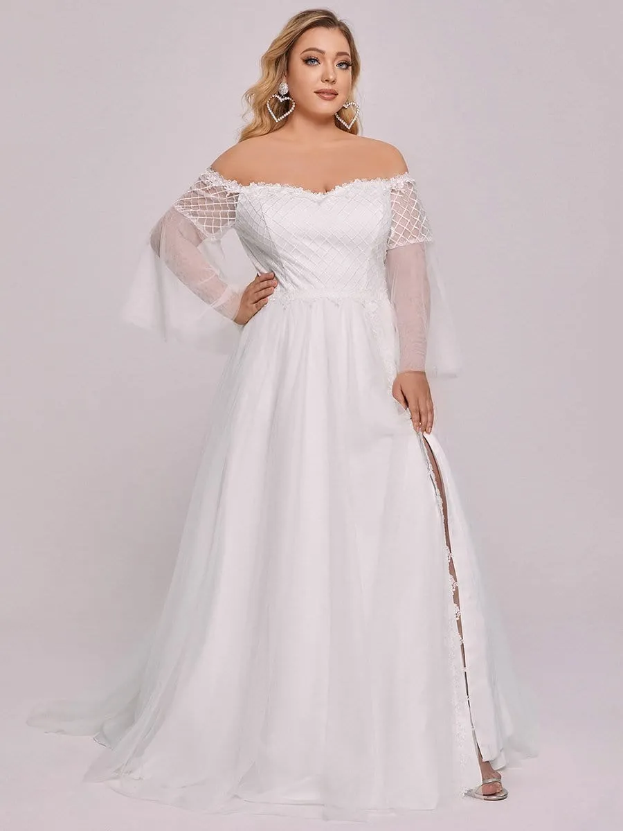 Plus Size Sheer Bell Sleeve Off the Shoulder Lace Wedding Dress